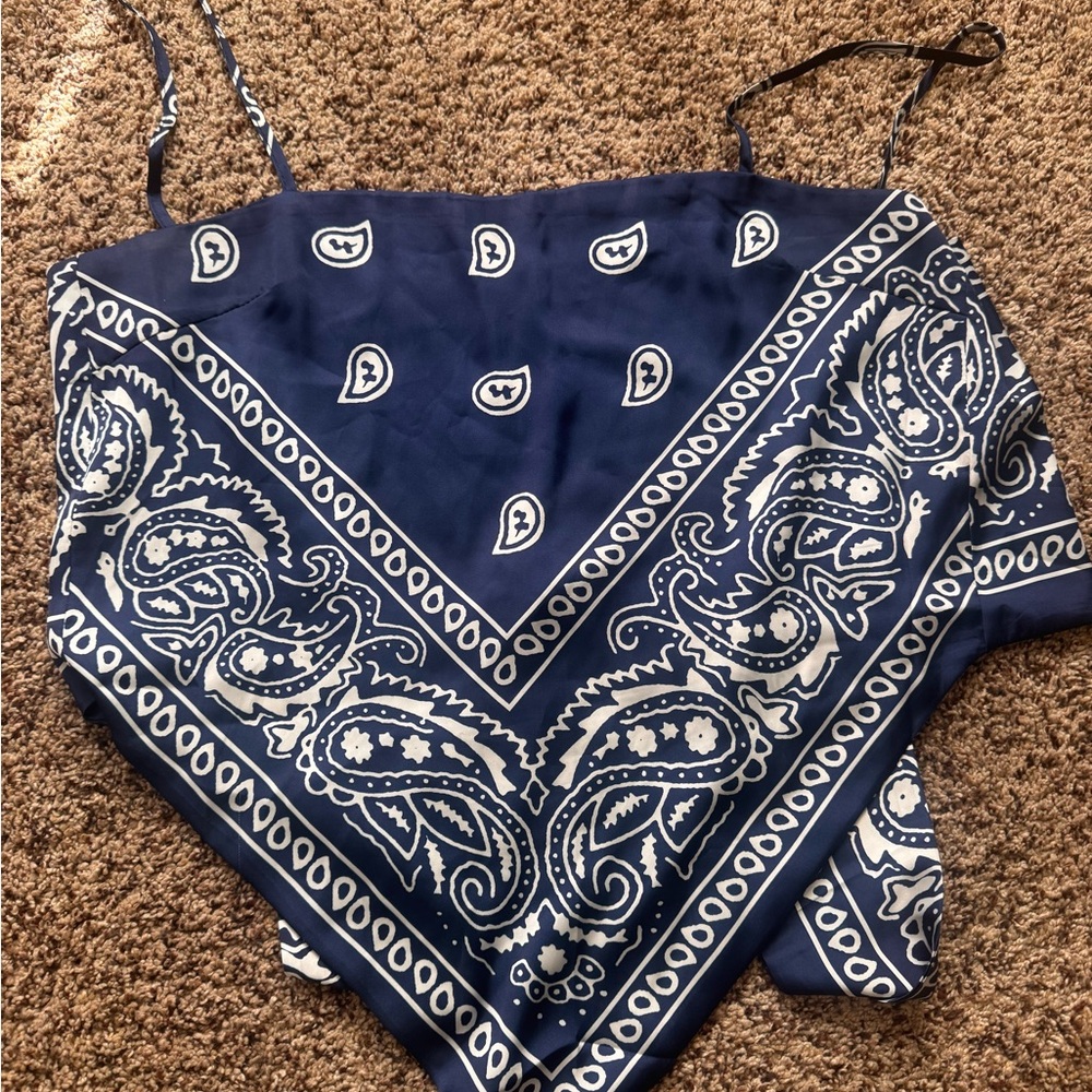 Blue Paisley Bandana Top